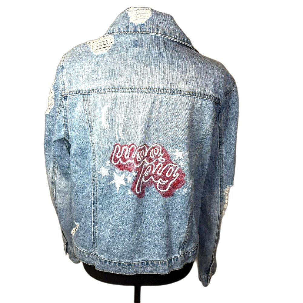 Arkansas Razorbacks Custom Distressed Denim Jacket Woo Pig Game Day Large